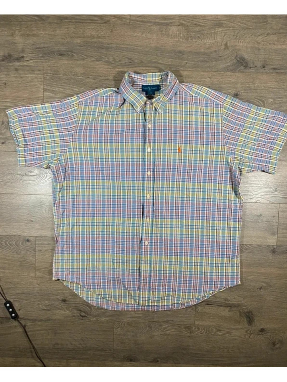 Vintage Ralph Lauren Blake XXL Madras Plaid Short Sleeve Shirt Orange Pony
